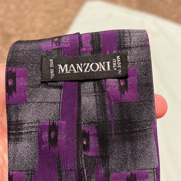 Manzoni purple/greys 100% silk necktie - Picture 4 of 5